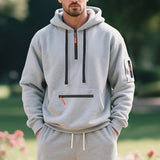 Herren nan technischer Freizeit-Hoodie mit kurzem mittigem Reißverschluss, Reißverschluss-Kängurutasche und Ärmeltasche Drune in Hellgrau