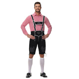 Herren nan traditionelle Trachtenlederhose mit Hosenträgern und Stickereien Drune in Rotes Oberteil + schwarze Hose
