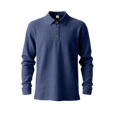 Herren nan langärmliges Baumwoll-Musselin Polohemd mit Holzknopfleiste und klassischem Kragen Drune in Navyblau