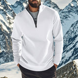 Herren nan halbhoher Reißverschluss-Sweatpullover mit Stehkragen weichem Fleecefutter und elastischen Bündchen Drune in Weiß
