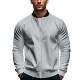 Herren nan schmale Zip-Bomberjacke aus weichem Sweat mit Stehkragen und seitlichen Eingrifftaschen Drune in Hellgrau