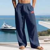 Herren nan lässige Leichtgewicht-Loungehose mit Tunnelzugbund, weitem Bein und Flaggen-Patch Drune in Navyblau