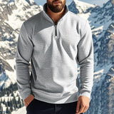 Herren nan halbhoher Reißverschluss-Sweatpullover mit Stehkragen weichem Fleecefutter und elastischen Bündchen Drune in Hellgrau