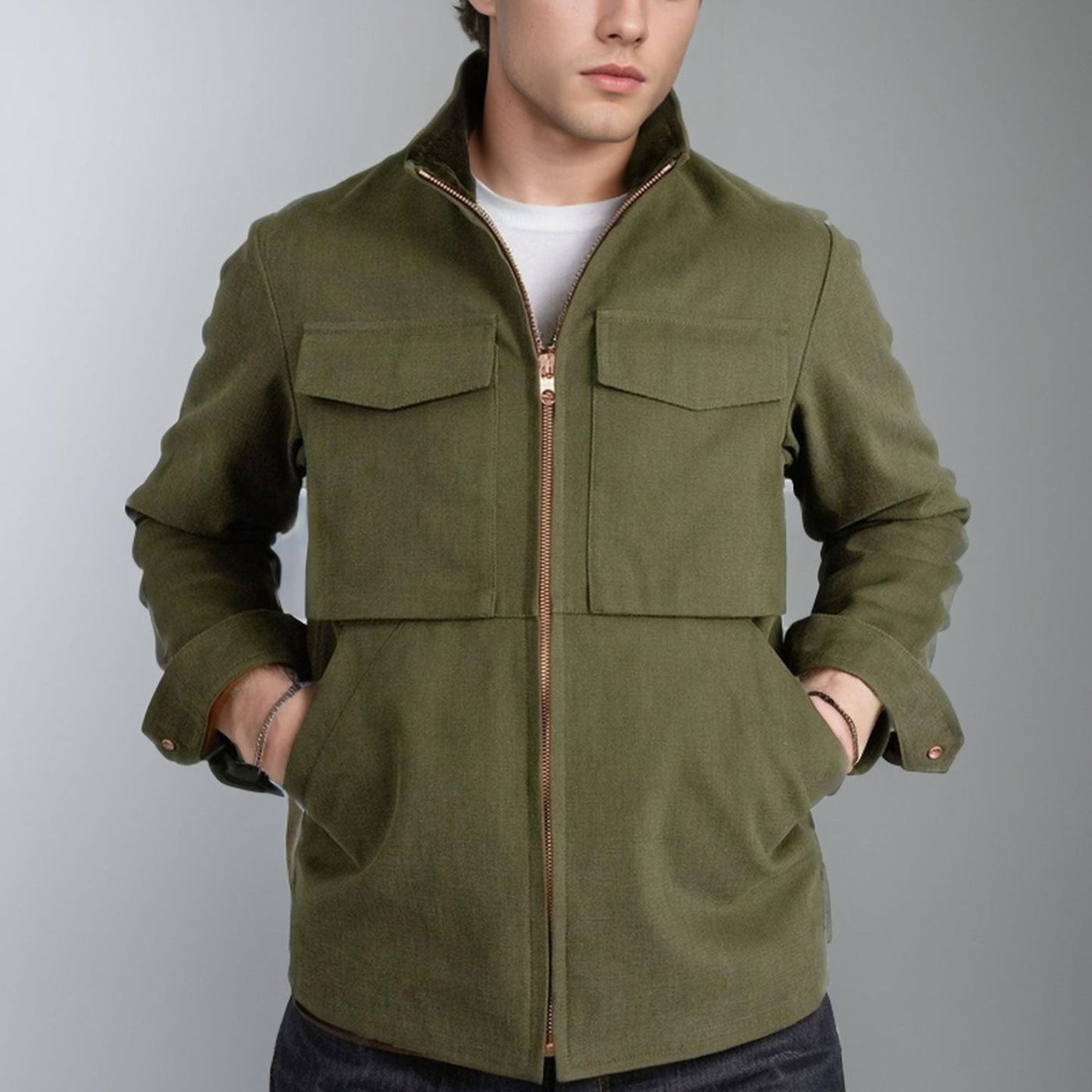 Herren elegante Arbeitsjacke mit praktischen Taschen und modernem Stehkragen Aliams