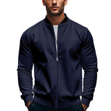 Herren nan schmale Zip-Bomberjacke aus weichem Sweat mit Stehkragen und seitlichen Eingrifftaschen Drune in Navyblau