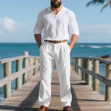 Herren nan elegante Leinenhose mit Bundfalten, geradem Bein und verdecktem Hakenverschluss Drune in Weiß