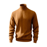 Herren nan feiner Zopfmuster-Rollkragenpullover mit schmaler Passform, geripptem Kragen und elastischen Bündchen Drune in Lehmgelb