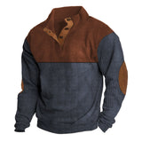Herren nan rustikaler gerippter Pullover mit Henley-Kragen und lederartigen Ellbogenbesätzen Drune in Rot + Blau