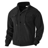 Herren nan strukturierte Cord-Workerjacke mit verdeckter Kapuze, Druckknopfverschluss und aufgesetzten Brusttaschen Drune in Schwarz