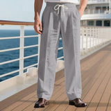 Herren nan elegante Leinenhose mit Bügelfalte Tunnelzugbund und weitem Bein Drune in Grau