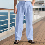 Herren nan elegante Leinenhose mit weitem Bein und Bundfalten Drune in Hellblau