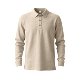 Herren nan langärmliges Baumwoll-Musselin Polohemd mit Holzknopfleiste und klassischem Kragen Drune in Khaki