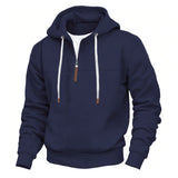 Herren nan Kapuzenpullover mit halbem Reißverschluss, weichem Innenfutter und Leder-Details Drune in Navyblau