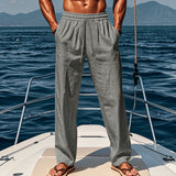 Herren nan maritime Freizeit-Leinenhose mit weitem Bein elastischem Tunnelzug und Bundfalten Drune in Grau
