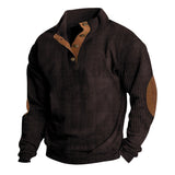 Herren nan grober Rippstrick-Pullover mit Stehkragen, Knopfleiste und markanten Ellenbogenpatches Drune in Dunkelbraun