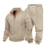 Herren nan Strick-Relax-Set mit Zopfmuster-Halbkragenpullover und Kordel-Jogger Drune in Khaki