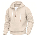 Herren nan Kapuzenpullover mit halbem Reißverschluss, weichem Innenfutter und Leder-Details Drune in Apricot