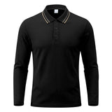 Herren nan langärmliges Piqué-Poloshirt mit Kontrastkragen und Dreiknopfleiste Drune in Schwarz
