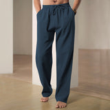 Herren nan lockere Leinen-Hose mit Elastikbund und Seitentaschen Drune in Navyblau