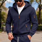Herren nan Kapuzen-Sweatjacke mit durchgehendem Reißverschluss, mehreren Reißverschlusstaschen und Ärmel-Pocket Drune in Navyblau