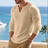 Herren nan lässiges Thermo Langarmshirt mit Strukturstrick und Knopfleiste Drune in Khaki