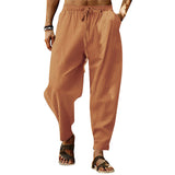 Herren nan entspannte Harem-Loungehose aus Leinenmix mit weitem Bein, elastischem Bund, Kordelzug und seitlichen Eingrifftaschen Drune in Lehmgelb