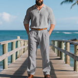 Herren nan elegante Leinenhose mit Bundfalten, geradem Bein und verdecktem Hakenverschluss Drune in Grau