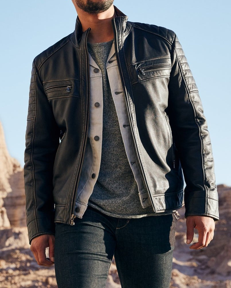 Herren stilvolle Bikerjacke mit strukturierten Nähten Aliams