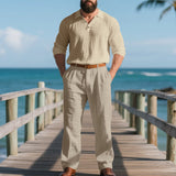 Herren nan elegante Leinenhose mit Bundfalten, geradem Bein und verdecktem Hakenverschluss Drune in Hellkhaki