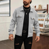 Herren nan CPO-inspiriertes Overshirt-Jacke mit aufgesetzten Brusttaschen und Reißverschluss Drune in Hellgrau
