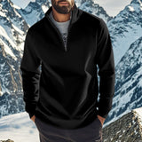 Herren nan halbhoher Reißverschluss-Sweatpullover mit Stehkragen weichem Fleecefutter und elastischen Bündchen Drune in Schwarz