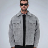 Herren lässige Suede Jacke Drune in Grau