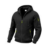 Herren nan funktionale Kapuzen-Sweatjacke mit durchgehendem Reißverschluss, Ärmeltasche und wasserabweisenden Reißverschlüssen Drune in Schwarz