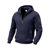 Herren nan funktionale Kapuzen-Sweatjacke mit durchgehendem Reißverschluss, Ärmeltasche und wasserabweisenden Reißverschlüssen Drune in Navyblau