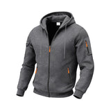 Herren nan funktionale Kapuzen-Sweatjacke mit durchgehendem Reißverschluss, Ärmeltasche und wasserabweisenden Reißverschlüssen Drune in Dunkelgrau