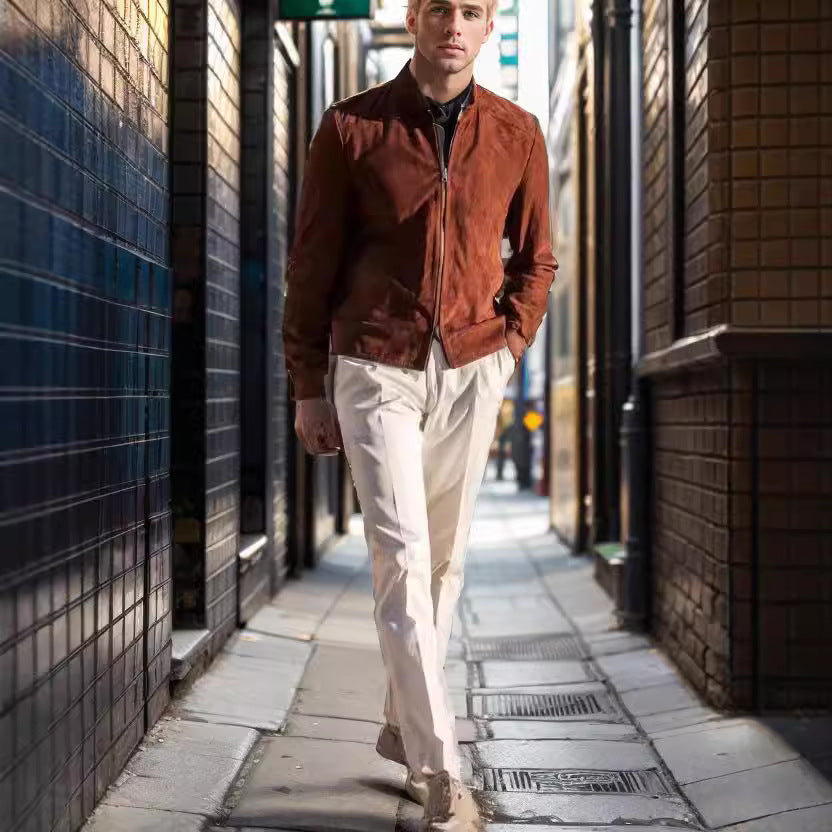 Herren elegante Wildleder-Bikerjacke Aliams