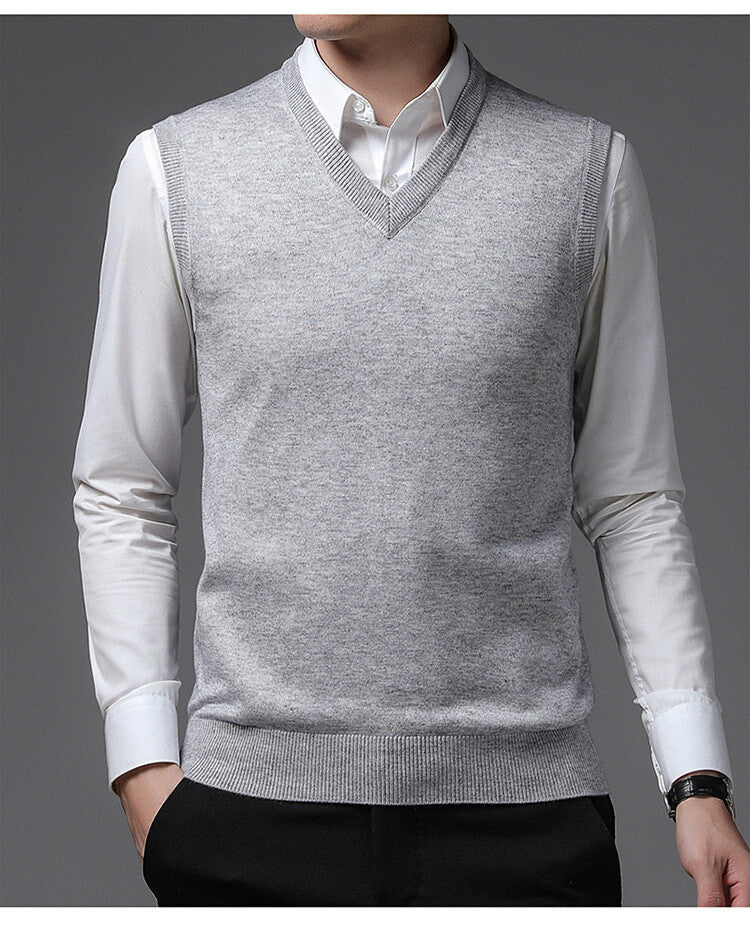 Herren V-Pullover aus feiner Baumwollmischung mit eleganter Struktur Aliams