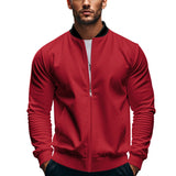 Herren nan schmale Zip-Bomberjacke aus weichem Sweat mit Stehkragen und seitlichen Eingrifftaschen Drune in Rot