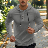 Herren nan Henley-Kapuzenpullover mit Knopfleiste und verstellbarem Kordelzug Drune in Dunkelgrau