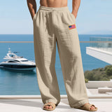 Herren nan lässige Leichtgewicht-Loungehose mit Tunnelzugbund, weitem Bein und Flaggen-Patch Drune in Khaki