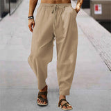 Herren nan entspannte Harem-Loungehose aus Leinenmix mit weitem Bein, elastischem Bund, Kordelzug und seitlichen Eingrifftaschen Drune in Khaki