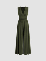 CHARITY – Stilvoller ärmelloser Jumpsuit mit weitem Bein in Olivgrün