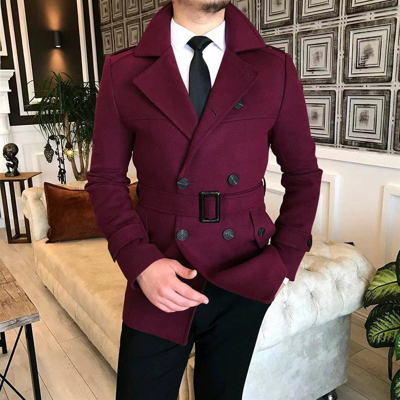 Herren eleganter Melton-Mantel mit stilvollem Gürtel Aliams