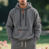 Herren nan technischer Freizeit-Hoodie mit kurzem mittigem Reißverschluss, Reißverschluss-Kängurutasche und Ärmeltasche Drune in Dunkelgrau