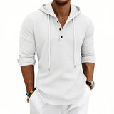 Herren nan lässiges Waffelstrick-Henley Kapuzenpullover mit Knopfleiste Drune in Weiß