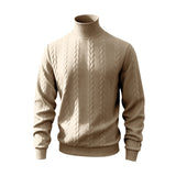 Herren nan feiner Zopfmuster-Rollkragenpullover mit schmaler Passform, geripptem Kragen und elastischen Bündchen Drune in Khaki