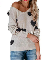 Claudia | Damen-Weihnachtspullover mit Herzmuster in Hellbeige