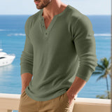 Herren nan lässiges Thermo Langarmshirt mit Strukturstrick und Knopfleiste Drune in Hellgrün