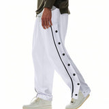 Herren nan weite Trackpants mit seitlicher Druckknopfleiste, elastischem Bund und reflektierendem Streamline-Streifen Drune in Weiß