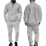 Herren nan Strick-Trainingsset mit halbem Reißverschluss, Zopfmuster-Pulli und Kordelzug-Jogger Drune in Grau